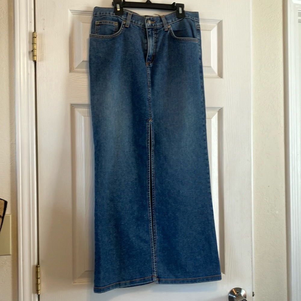 Vintage XOXO Jeans 90’s long length slit front center jeans skirt Junior’s 9